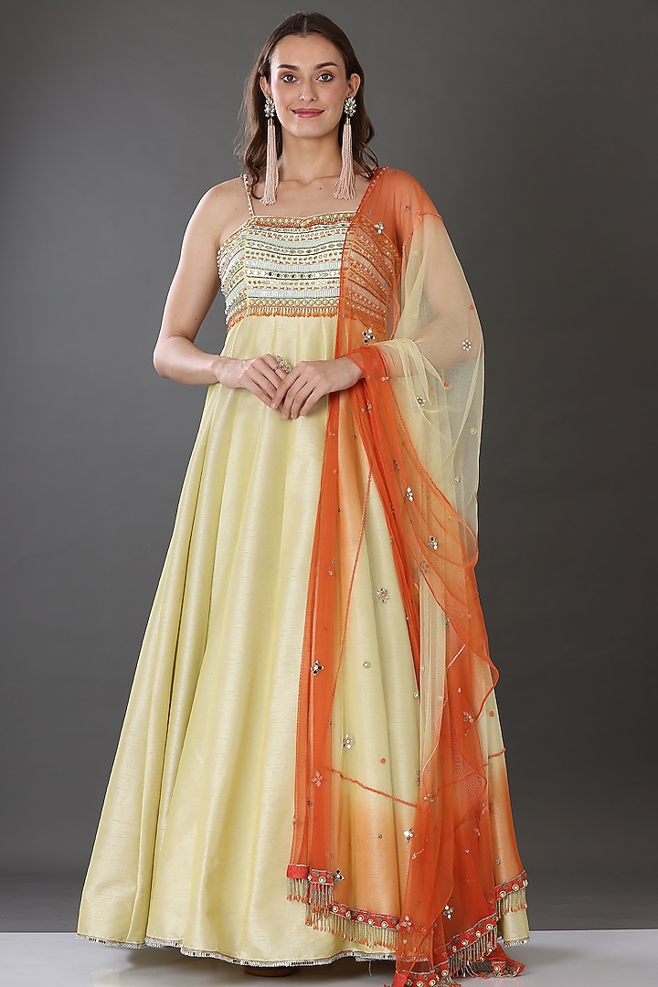 Light Yellow Wedding Anarkali Set by Lilac at Pernia's Pop Up Shop