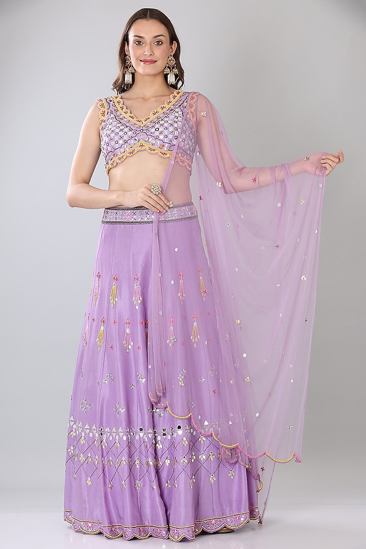 Lilac Embroidered Lehenga Set by Lilac