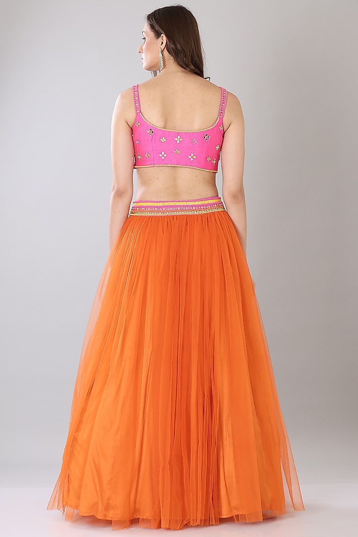 Orange Net Wedding Lehenga Set by Lilac at Pernia's Pop Up Shop