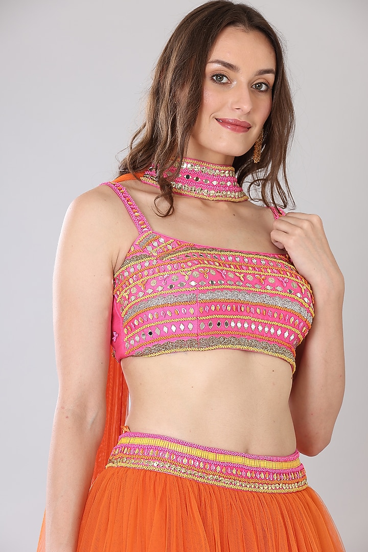 Orange Net Wedding Lehenga Set by Lilac at Pernia's Pop Up Shop
