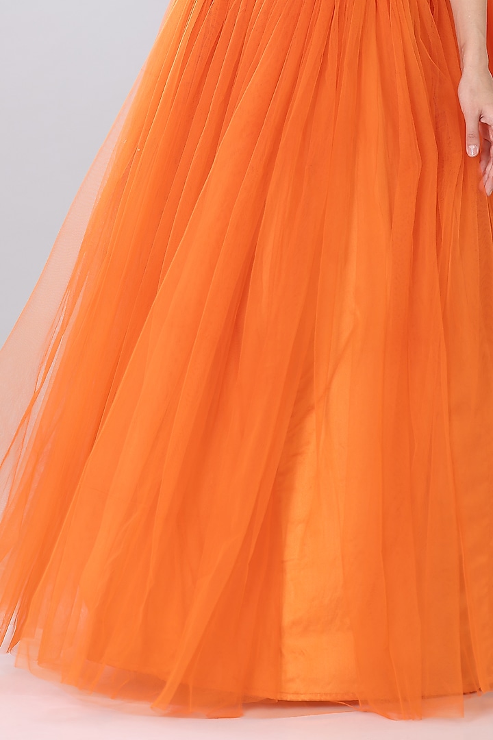 Orange Net Wedding Lehenga Set by Lilac at Pernia's Pop Up Shop