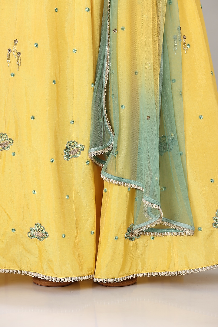 Dark Yellow Upada Silk Wedding Anarkali Set by Lilac at Pernia's Pop Up Shop