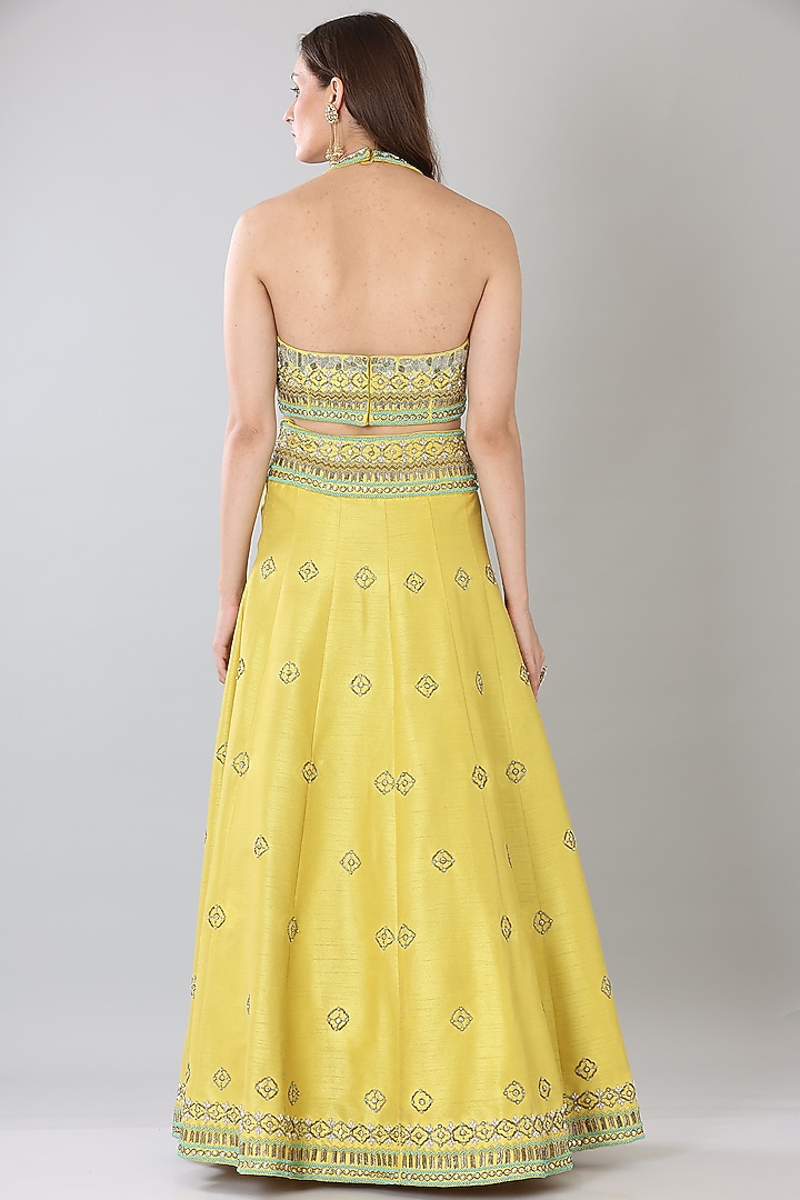Neon Yellow Embroidered Wedding Lehenga Set by Lilac at Pernia's Pop Up Shop