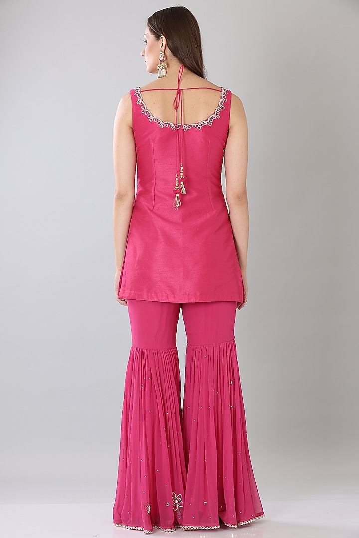 Fuchsia Georgette Gharara Set by Lilac at Pernia's Pop Up Shop