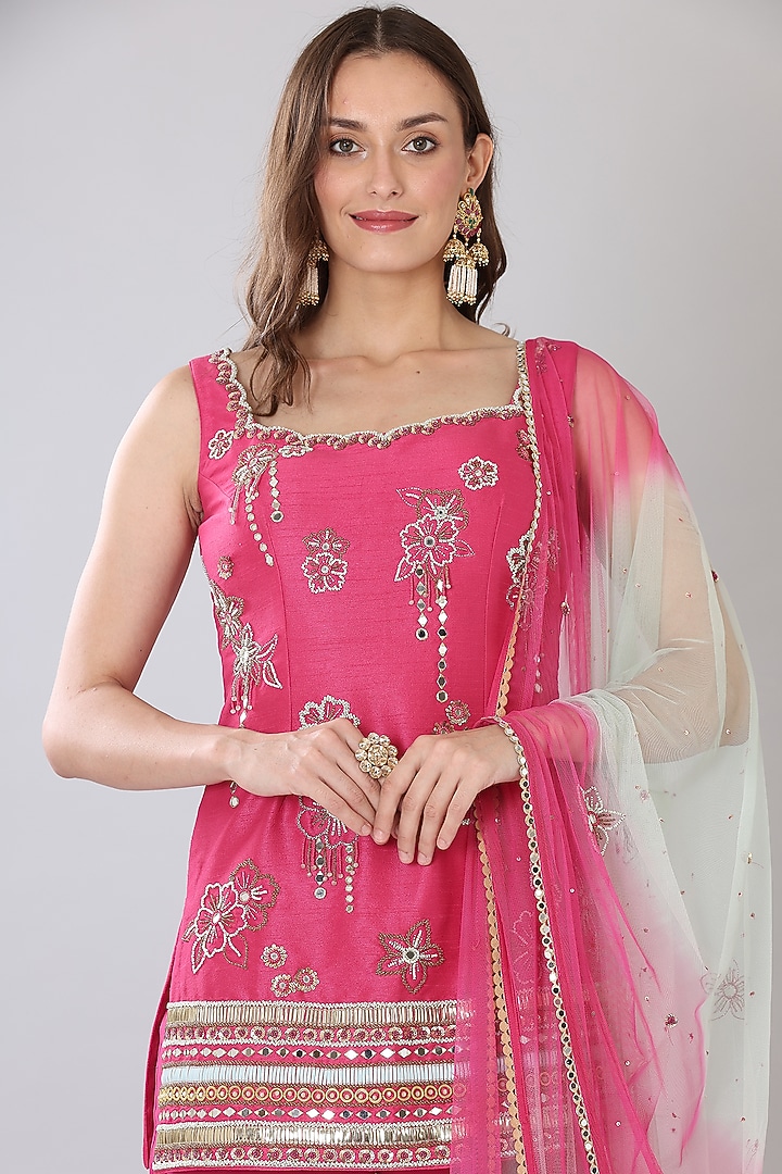 Fuchsia Georgette Gharara Set by Lilac at Pernia's Pop Up Shop