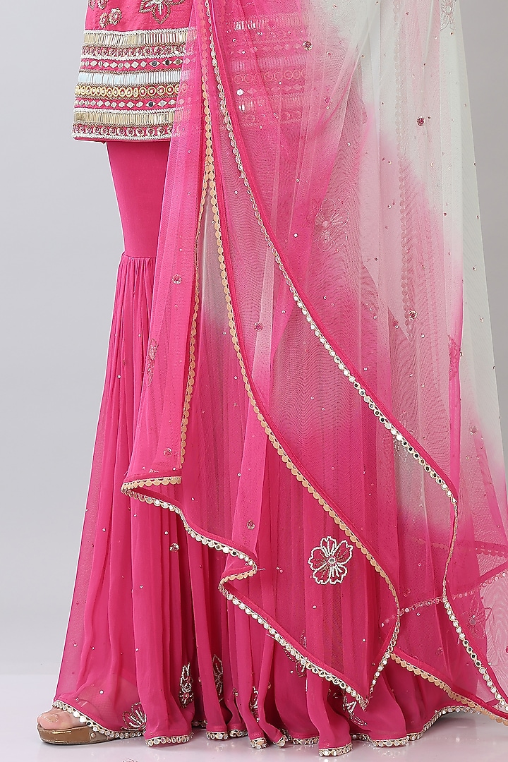 Fuchsia Georgette Gharara Set by Lilac at Pernia's Pop Up Shop