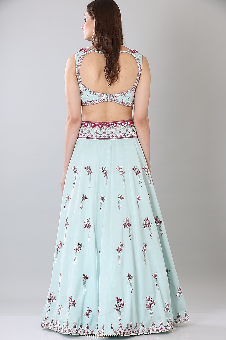 Sky Blue Embroidered Wedding Lehenga Set by Lilac at Pernia's Pop Up Shop