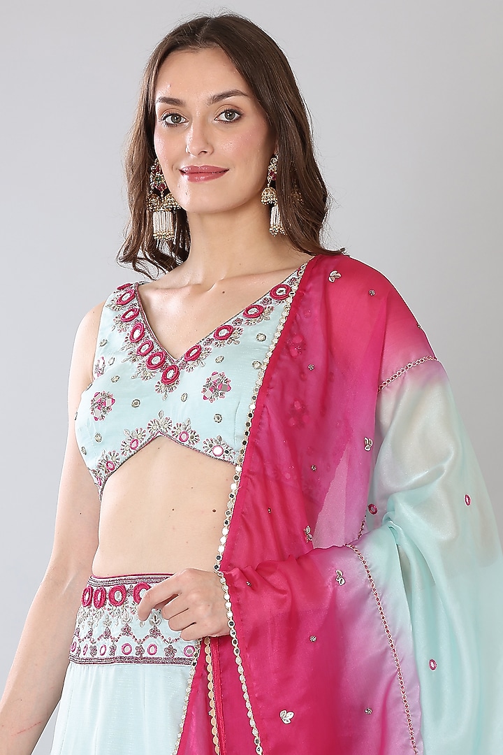 Sky Blue Embroidered Wedding Lehenga Set by Lilac at Pernia's Pop Up Shop