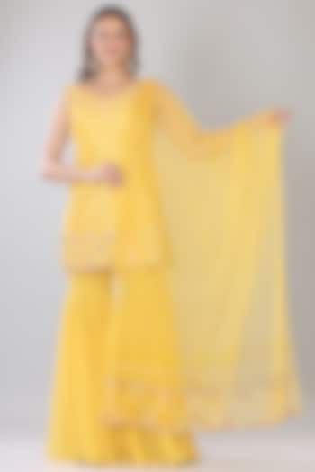 Yellow Georgette Gharara Set by Lilac
