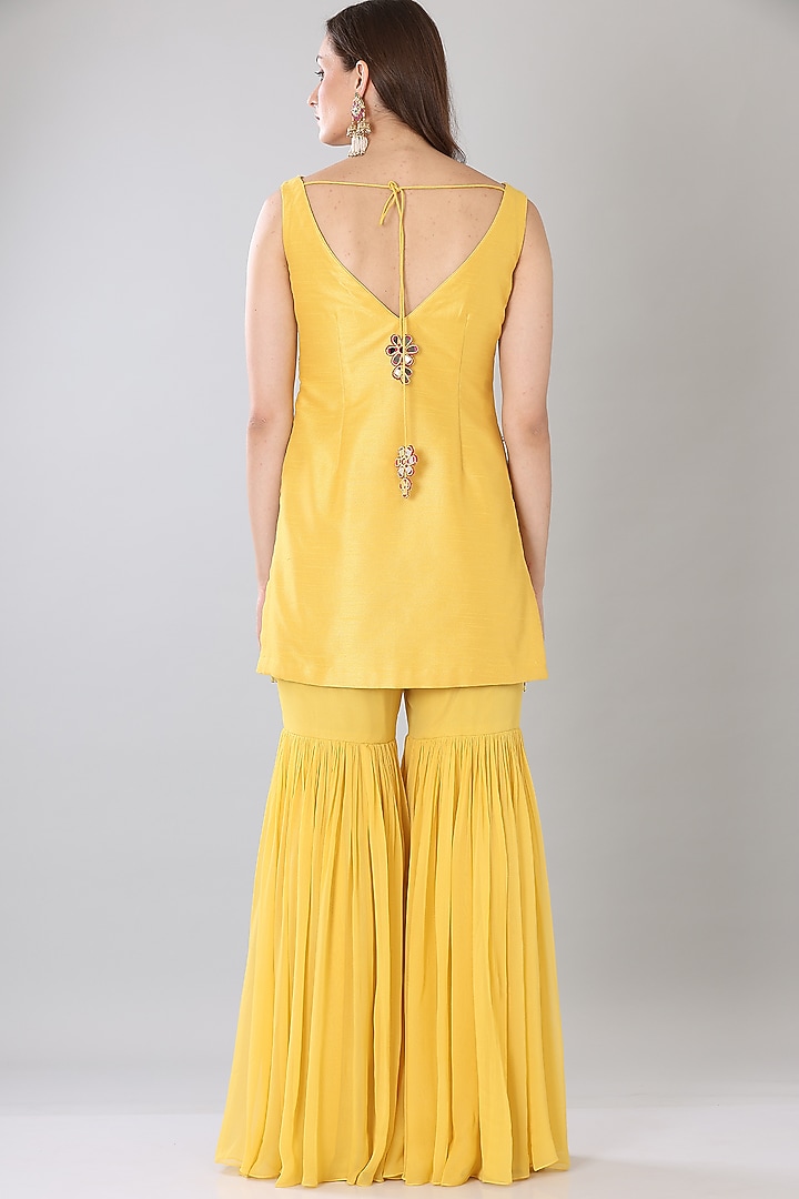 Yellow Georgette Gharara Set by Lilac at Pernia's Pop Up Shop