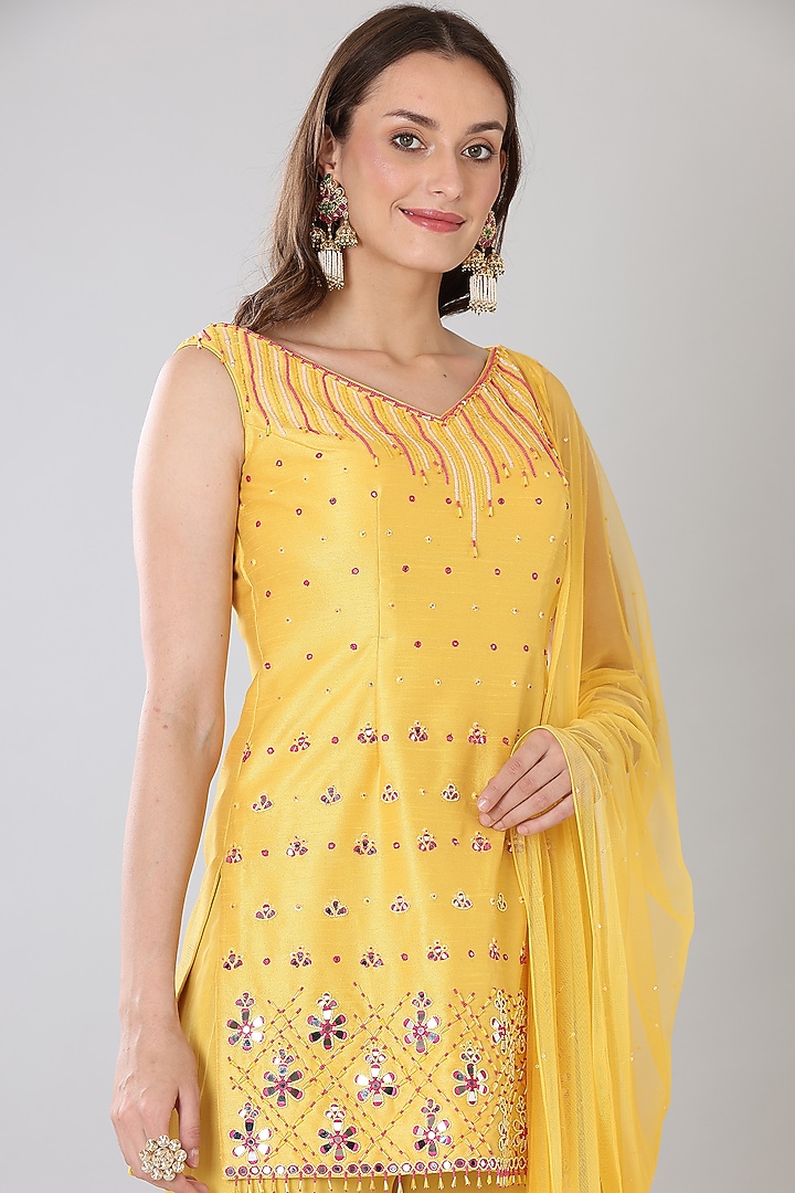 Yellow Georgette Gharara Set by Lilac at Pernia's Pop Up Shop