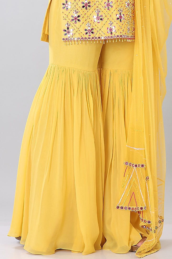 Yellow Georgette Gharara Set by Lilac at Pernia's Pop Up Shop