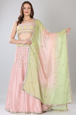Peach Embroidered Lehenga Set by Lilac