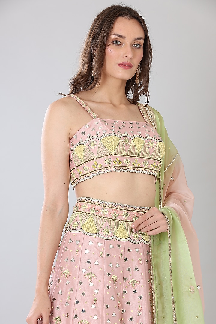 Peach Embroidered Wedding Lehenga Set by Lilac at Pernia's Pop Up Shop