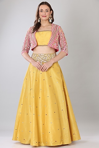 Mango Yellow Dupion Jacket Lehenga Set by Lilac