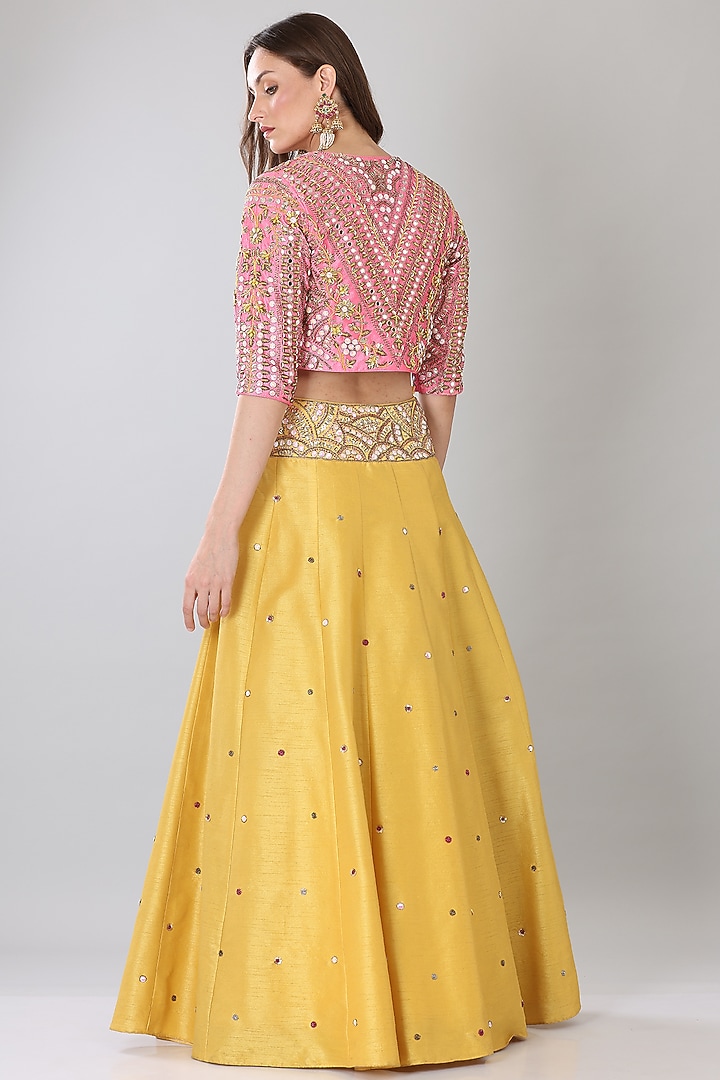 Mango Yellow Dupion Jacket Wedding Lehenga Set by Lilac at Pernia's Pop Up Shop