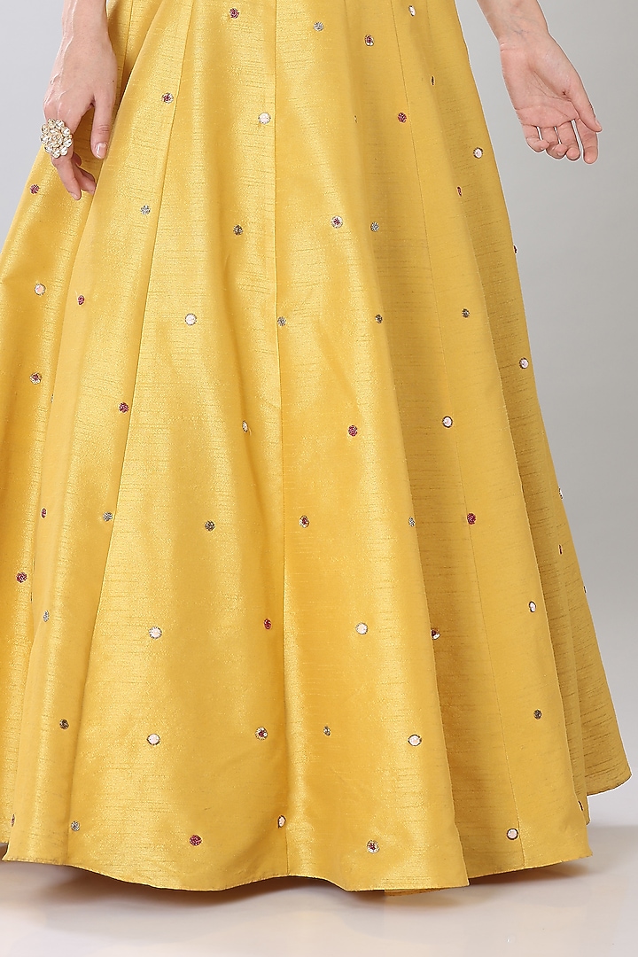 Mango Yellow Dupion Jacket Wedding Lehenga Set by Lilac at Pernia's Pop Up Shop