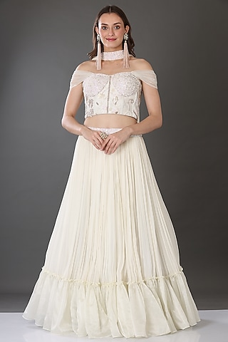 Ivory Georgette Lehenga Set by Lilac