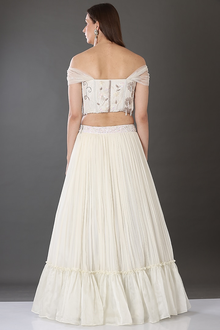 Ivory Georgette Wedding Lehenga Set by Lilac at Pernia's Pop Up Shop