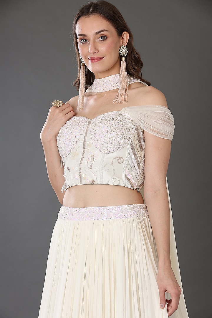 Ivory Georgette Wedding Lehenga Set by Lilac at Pernia's Pop Up Shop