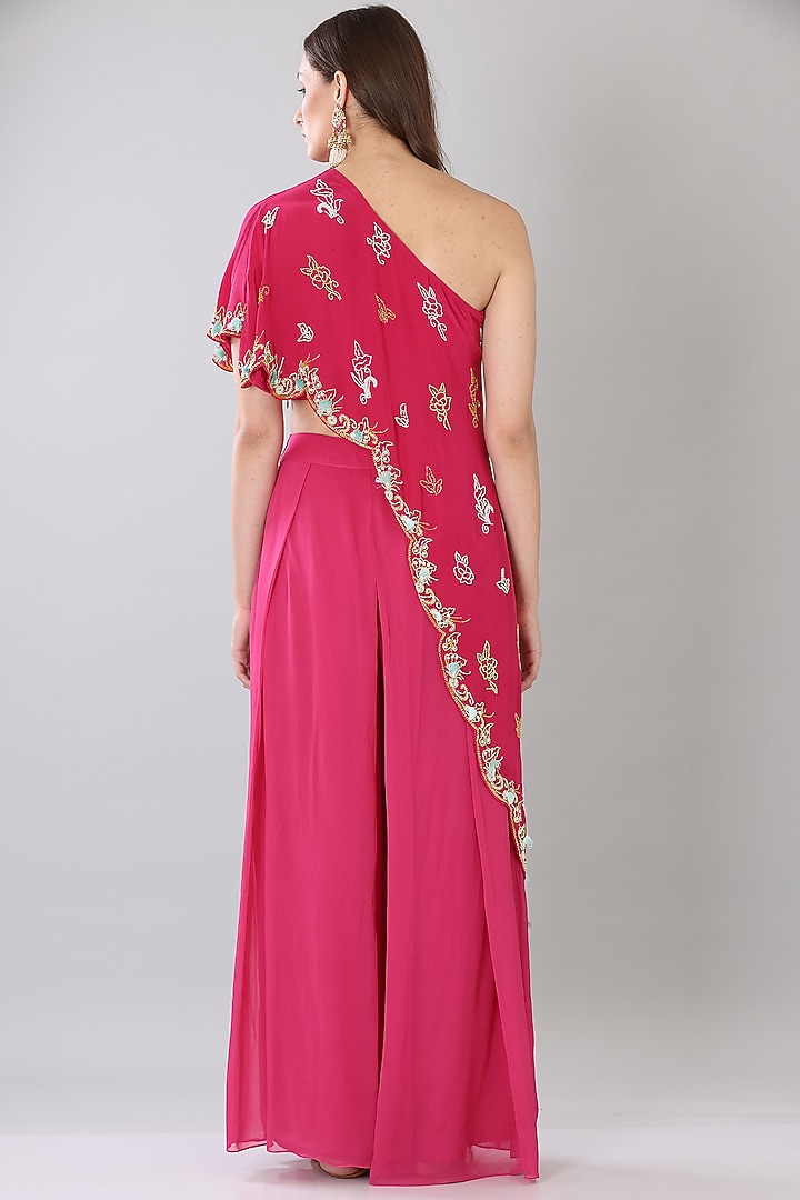 Fuchsia Georgette Palazzo Pant Set by Lilac at Pernia's Pop Up Shop