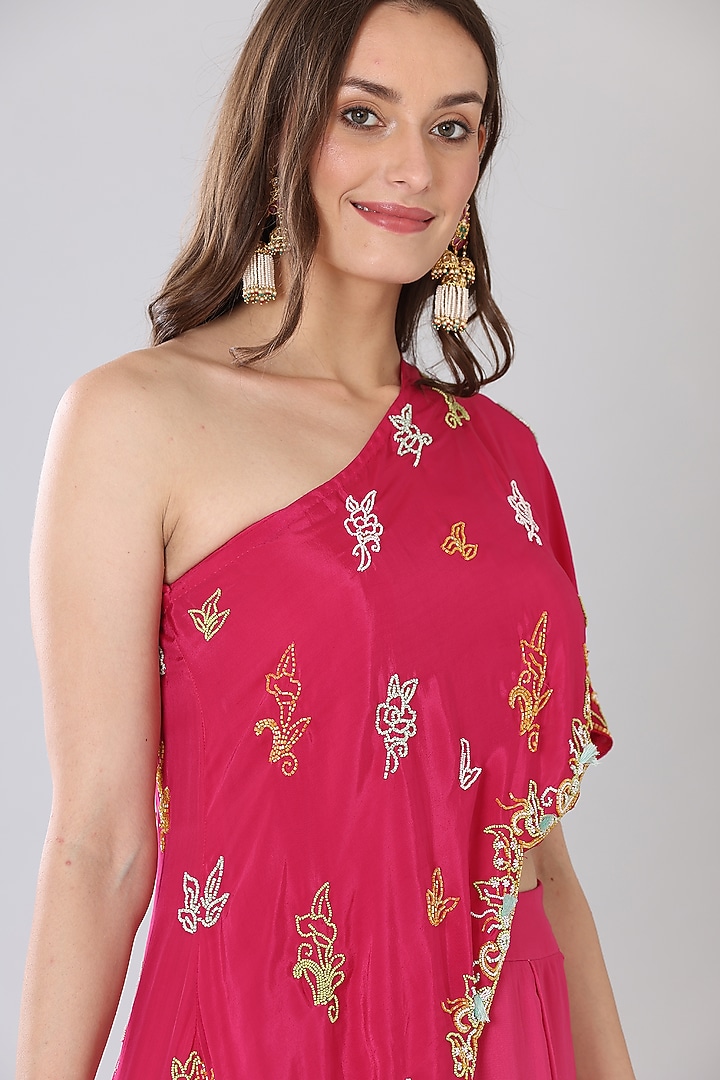 Fuchsia Georgette Palazzo Pant Set by Lilac at Pernia's Pop Up Shop