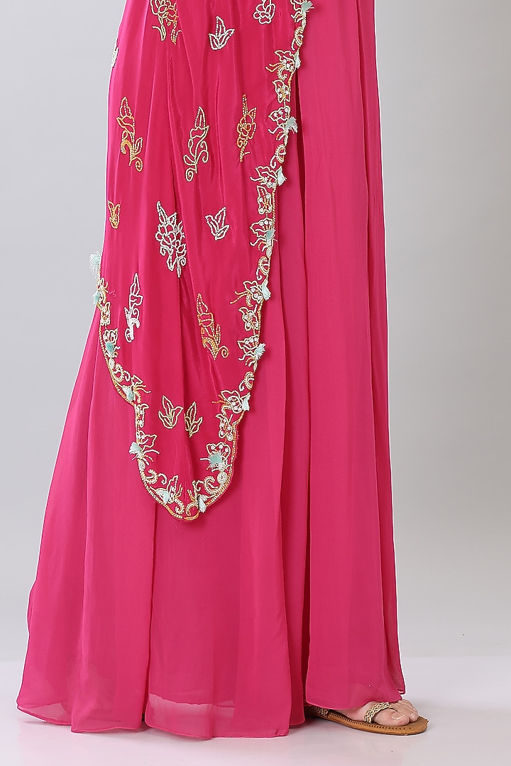 Fuchsia Georgette Palazzo Pant Set by Lilac at Pernia's Pop Up Shop
