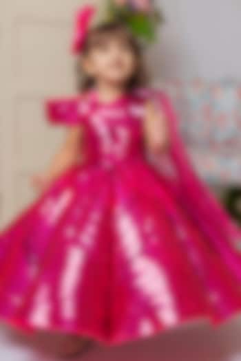 Pink Silk & Organza Gown For Girls by Li'l Angels