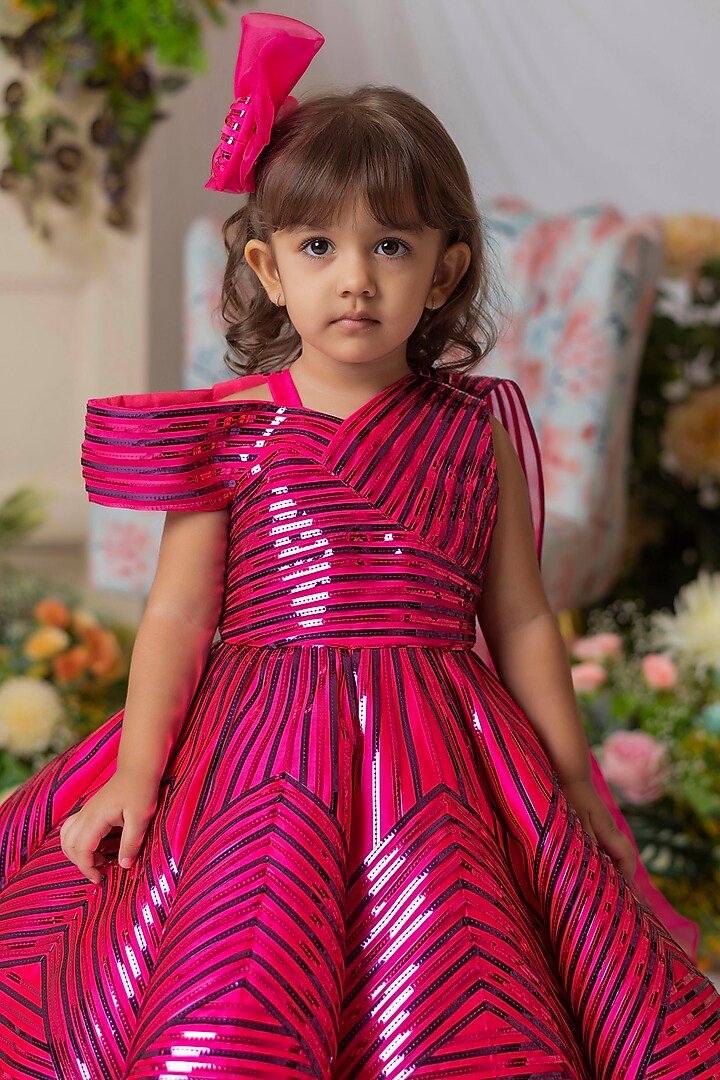 Pink Silk & Organza Gown For Girls by Li'l Angels at Pernia's Pop Up Shop