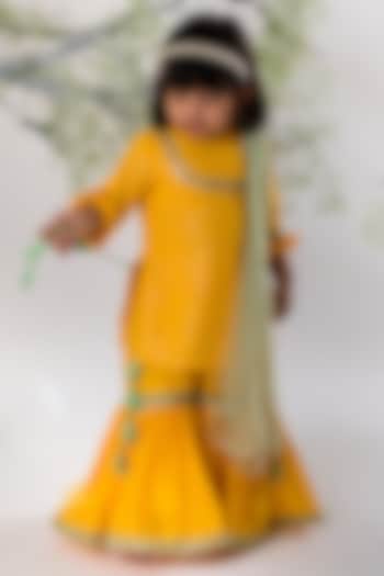 Yellow Chikankari Embroidered Gharara Set For Girls by Li'l Angels