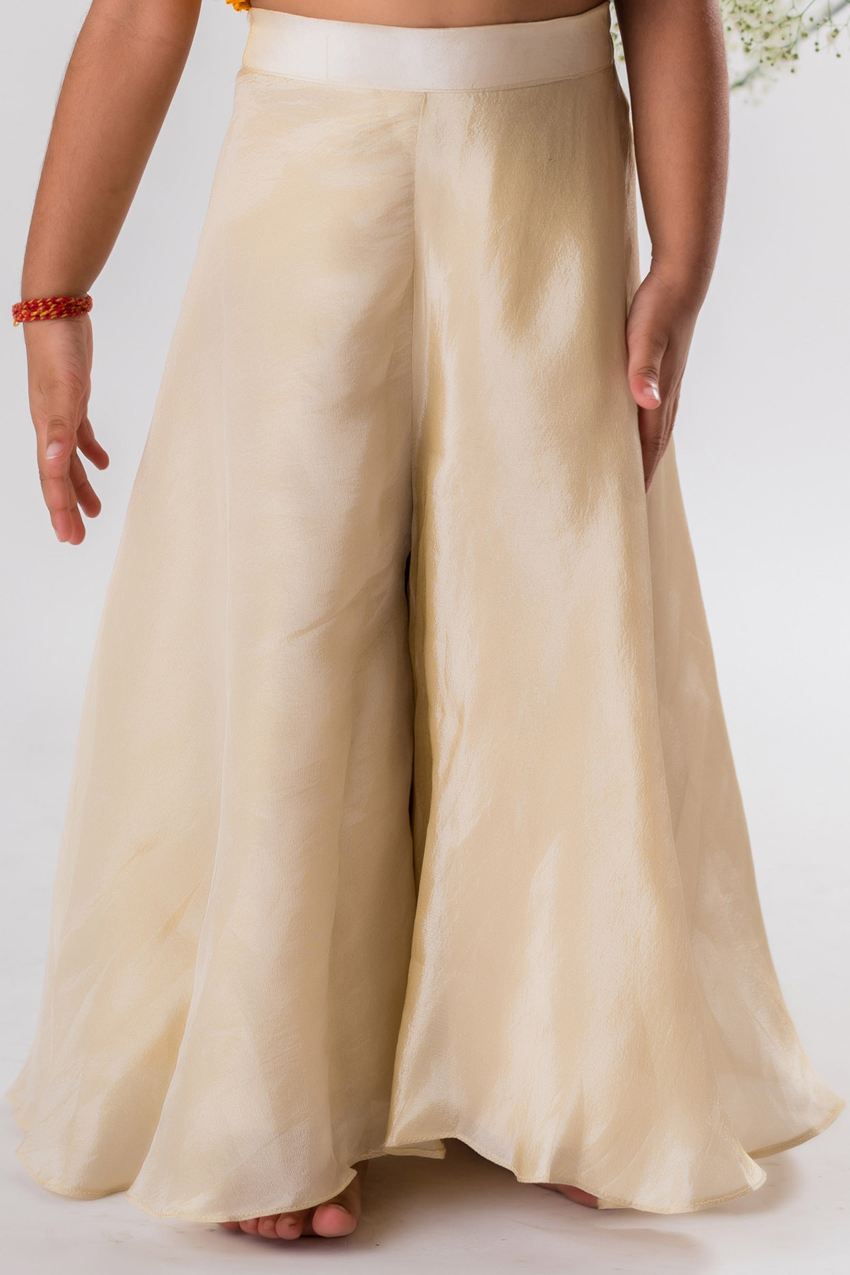 Beige Chanderi Silk  Roman Silk Palazzo Pant Set For Girls Design by Lil  Angels at Pernias Pop Up Shop 2023