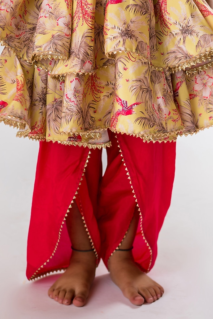 Rani Pink Roman Silk & Koyri Silk Dhoti Set For Girls by Li'l Angels at Pernia's Pop Up Shop