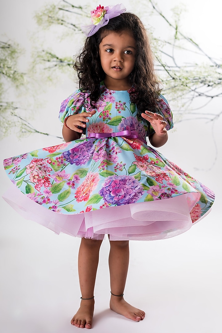 Multi-Colored Crepe Printed Dress For Girls by Li'l Angels
