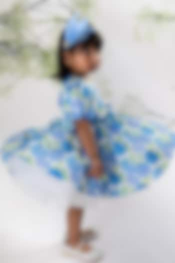 Blue Crepe Printed Dress For Girls by Li'l Angels at Pernia's Pop Up Shop