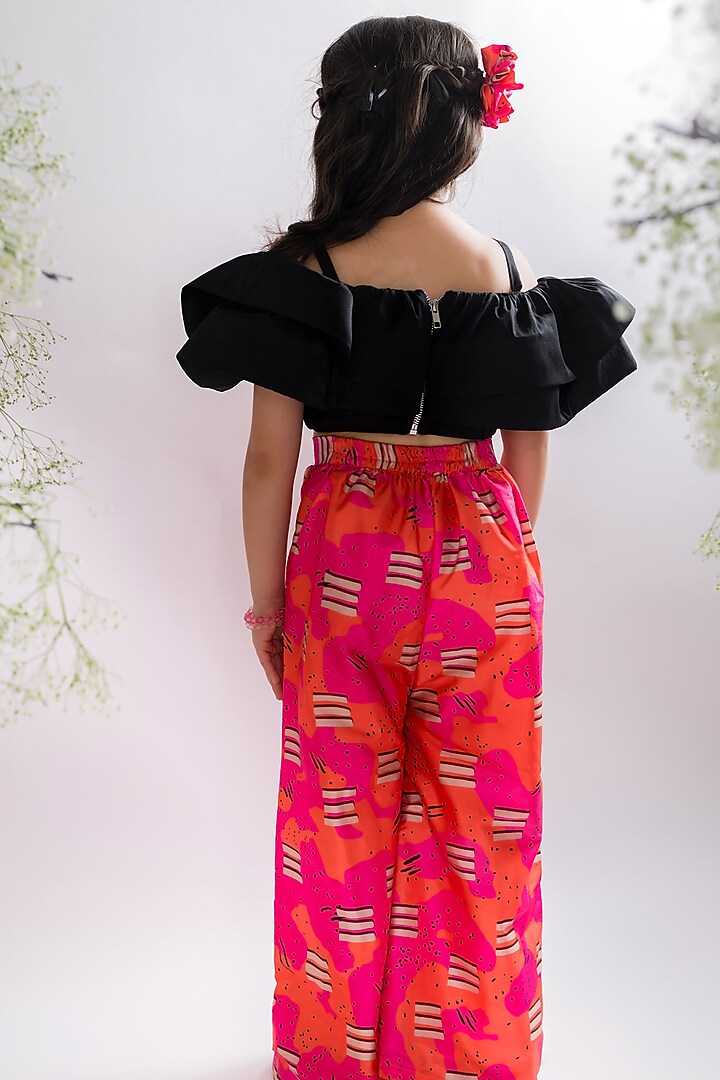 Pink Silk Printed Pant Set For Girls by Li'l Angels at Pernia's Pop Up Shop