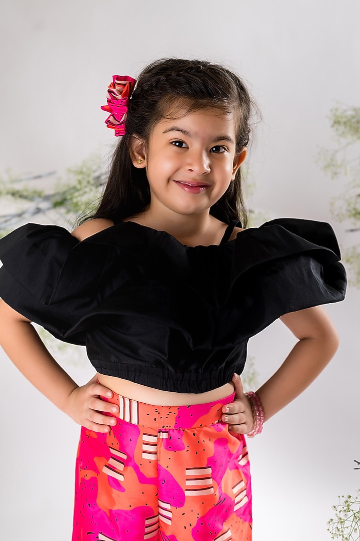 Pink Silk Printed Pant Set For Girls by Li'l Angels at Pernia's Pop Up Shop