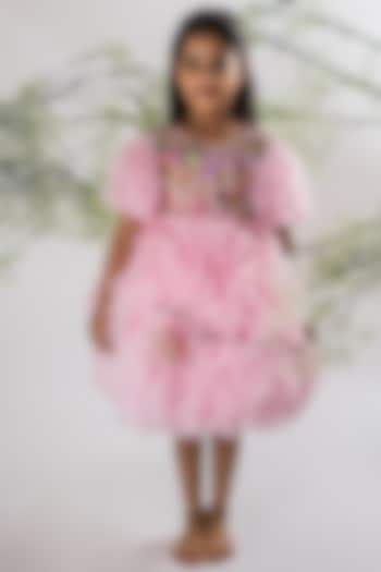 Pink Net & Dupion Embroidered Ruffle Dress For Girls by Li'l Angels at Pernia's Pop Up Shop