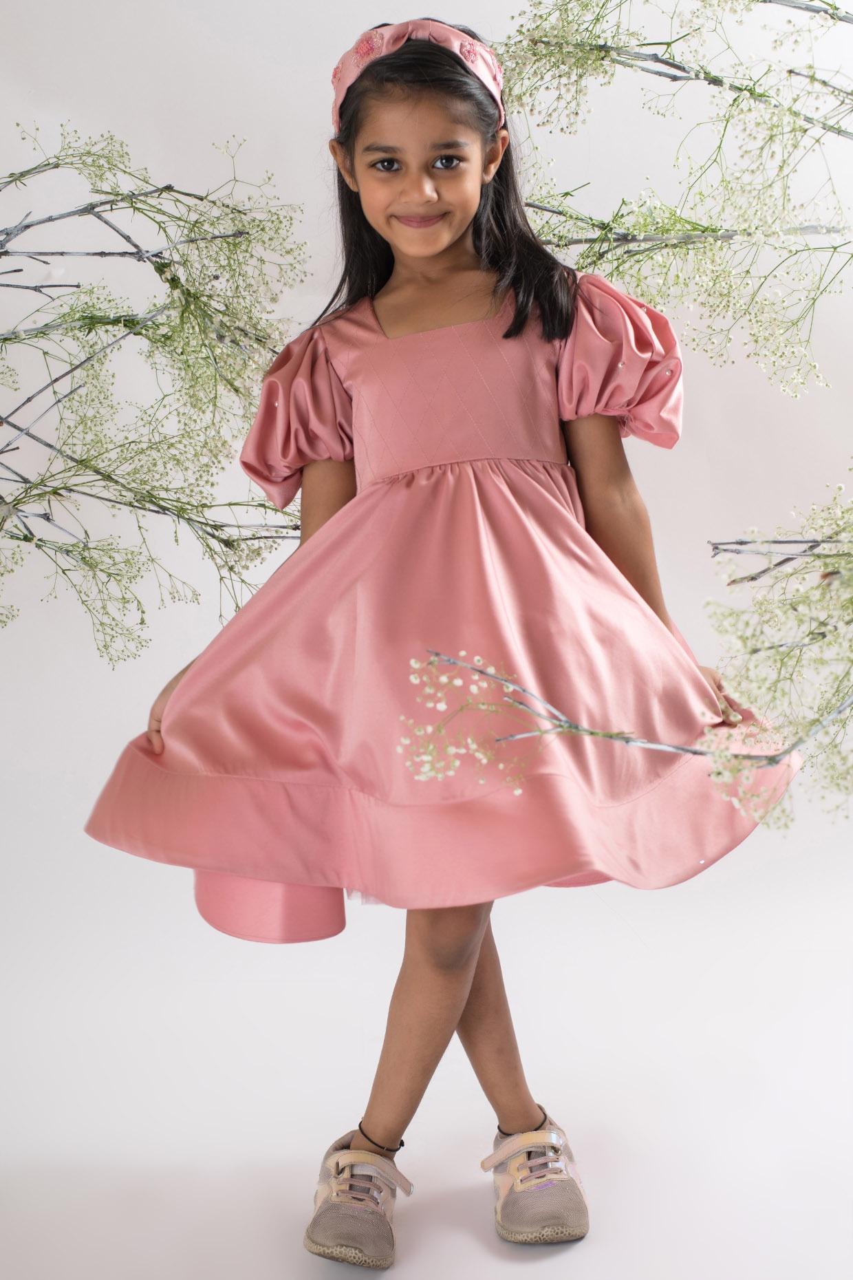 Satin Printed & Ruffled One Piece Dress | S3G059 – S3 Fashions