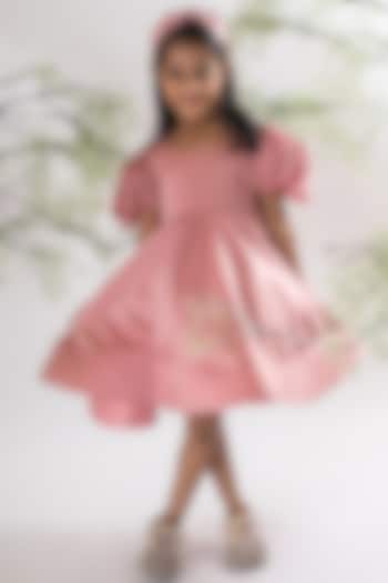 Blush Pink Milano Satin Embroidered Dress For Girls by Li'l Angels
