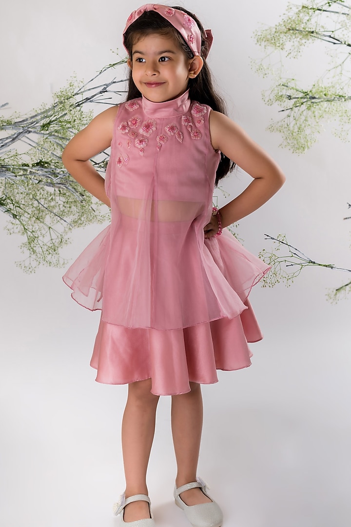 Blush Pink Milano Satin Skirt Set For Girls by Li'l Angels