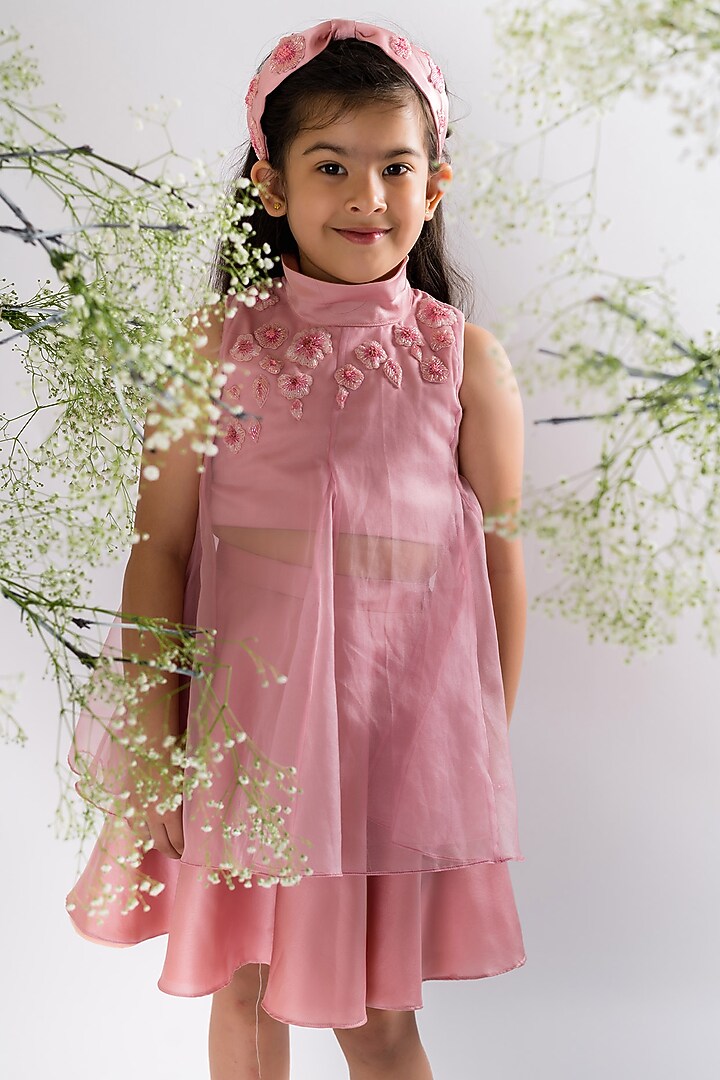 Blush Pink Milano Satin Skirt Set For Girls by Li'l Angels at Pernia's Pop Up Shop