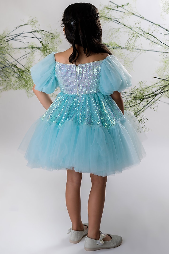 Powder Blue Sequins & Net Dress For Girls by Li'l Angels at Pernia's Pop Up Shop