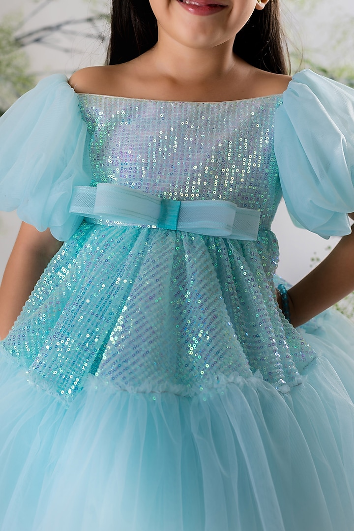 Powder Blue Sequins & Net Dress For Girls by Li'l Angels at Pernia's Pop Up Shop