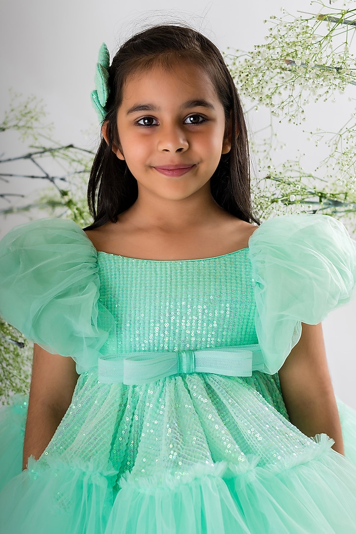 Green Sequins & Net Dress For Girls by Li'l Angels at Pernia's Pop Up Shop