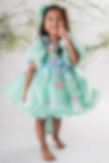 Green Organza & Net Embroidered Dress For Girls by Li'l Angels at Pernia's Pop Up Shop