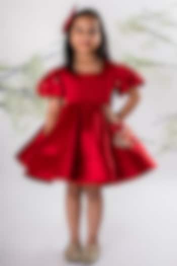 Red Milano Satin Embroidered Dress For Girls by Li'l Angels