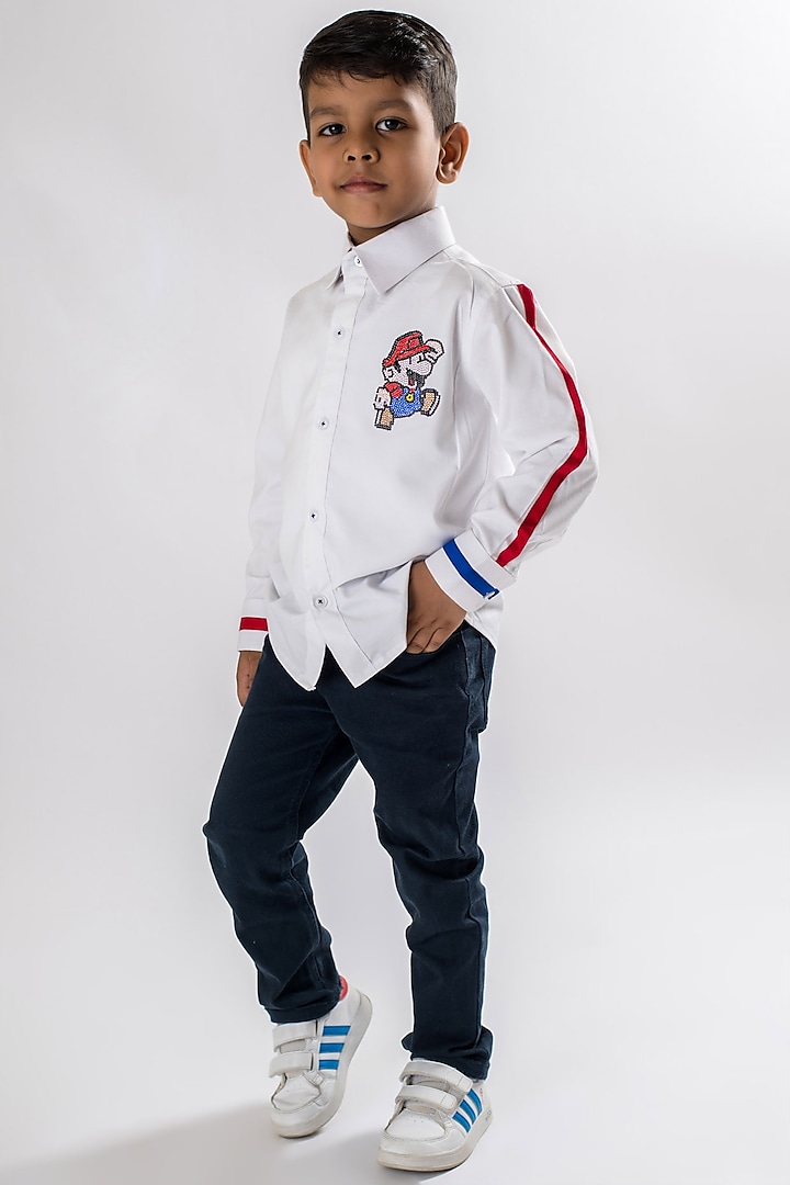 White Cotton Shirt For Boys by Li'l Angels