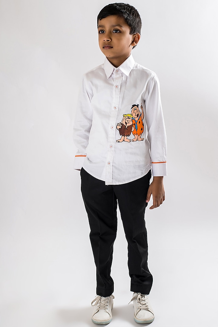 White Cotton Hand Painted Shirt For Boys by Li'l Angels