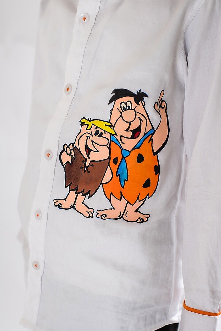 White Cotton Hand Painted Shirt For Boys by Li'l Angels at Pernia's Pop Up Shop