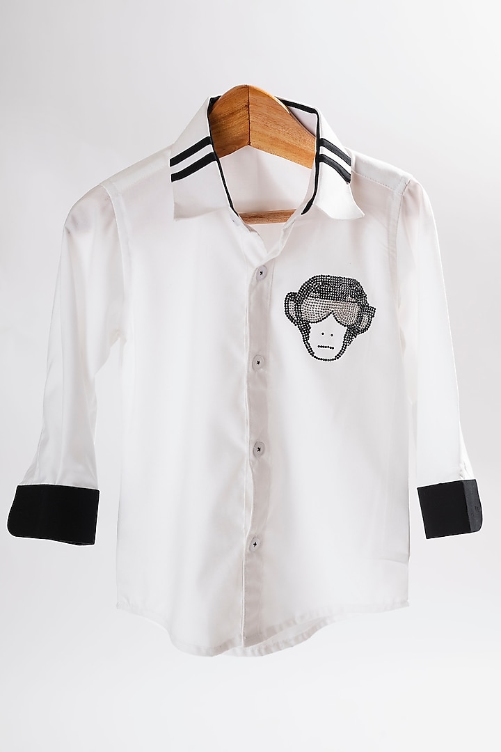 White & Black Cotton Embroidered Shirt For Boys by Li'l Angels